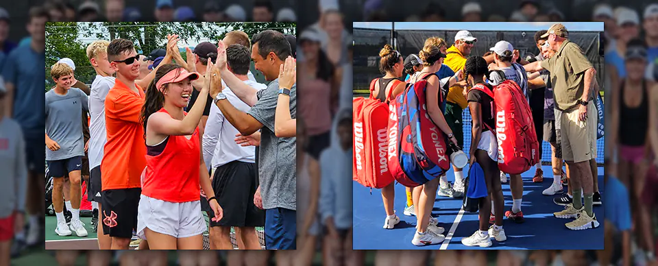 Players and Coaches after practice at College Tennis Exposure Camp